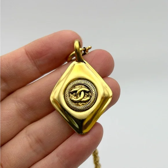 Chanel Vintage Rhombus CC Evening Drop Link Pendant Chain Necklace - Picture 3 of 5